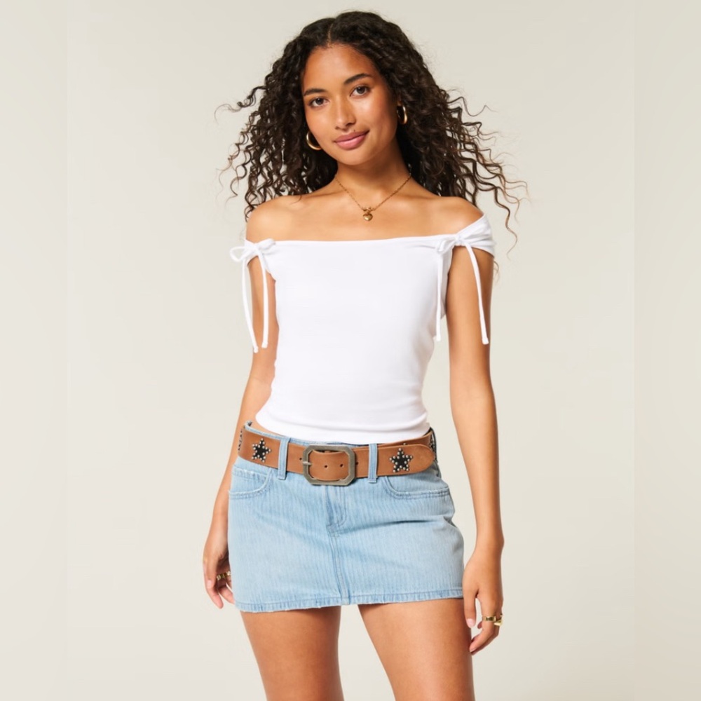 Hollister Off the Shoulder White Tie Top